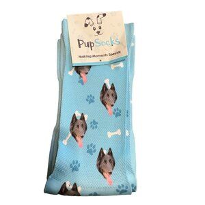 PupSocks German Shepherd Crew Length Socks Adult Blue Puppy Dog Bone Paw Print